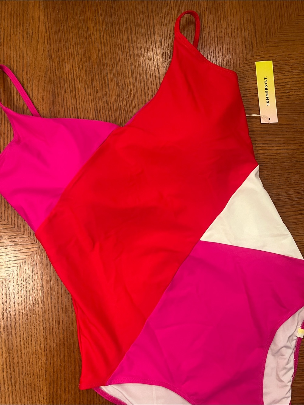 Size 10 summersalt Colorblock One-Piece Swimsuit in Hot Pink, Red & White B23 - Picture 2 of 5